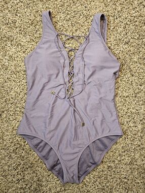 Lavender Lace-Up One-Piece Swimsuit